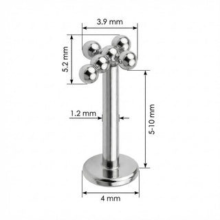 Titan Labret Kreuz aus fünf Kugeln Innengewinde