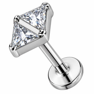 Titanium Labret Double Triangle Crystal Bow Tie Internally Threaded