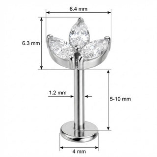 Titan Labret Drei Marquise Kristall Blätter Innengewinde