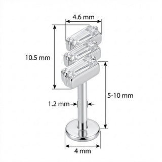 Titan Labret Drei Baguette Kristall Stufen Innengewinde