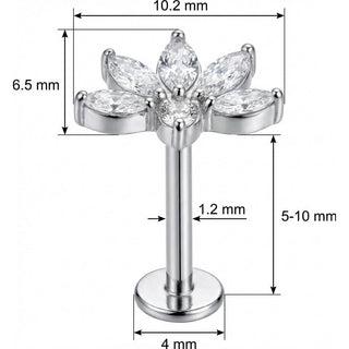 Titan Labret Marquise Kristall Lotus Fächer Innengewinde