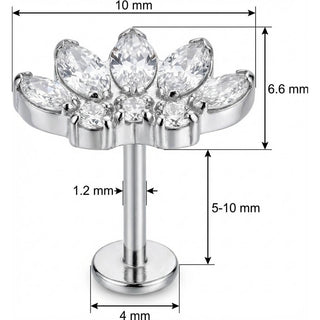 Titanium Labret Marquise Crystal Lotus Fan Internally Threaded
