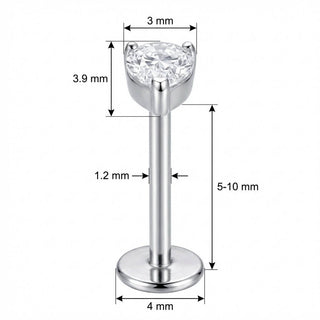 Titan Labret Klarer Tropfenförmiger Kristall Aufsatz Innengewinde