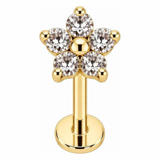 Titanium Labret Clear Crystal Flower Blossom Internally Threaded