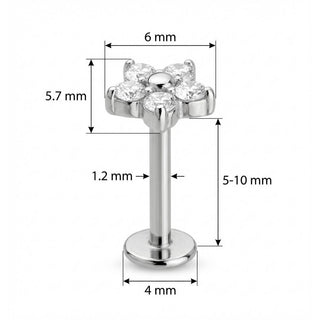 Titan Labret Blume mit klaren Kristallen Innengewinde