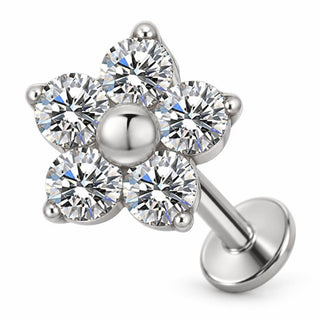 Titanium Labret Five Petal Zirconia Flower Internally Threaded