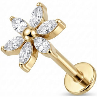 Titan Labret Kristallblüte mit Marquise Blättern Innengewinde