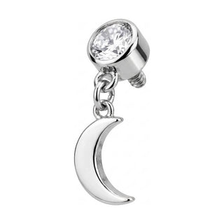 Titanium Top Stone With Dangling Crescent Moon Internally Threaded