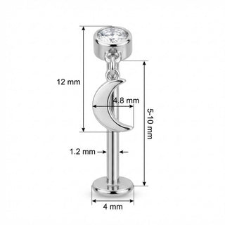 Titan Labret Kristall Mit Hängendem Halbmond Innengewinde