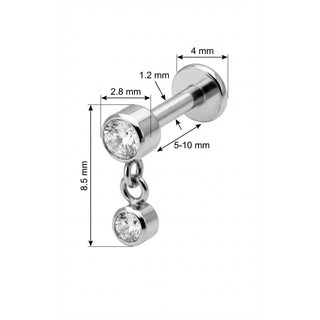 Titan Labret Zwei Runde Kristalle mit Anhänger Innengewinde