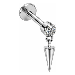 Titanium Labret Crystal Bezel With Dangle Spike Internally Threaded