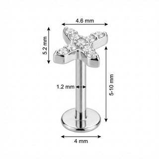 Titan Labret Kristallbesetztes X Motiv Innengewinde