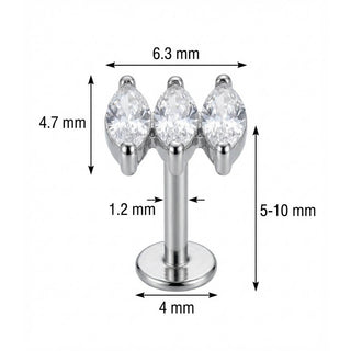 Titan Labret Dreier Marquise Kristall Cluster Innengewinde