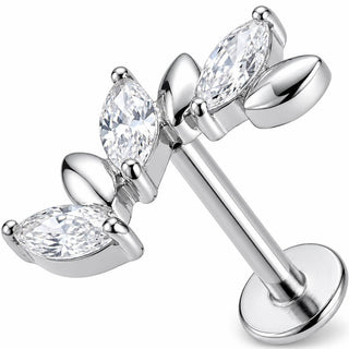 Titanium Labret Crystal And Metal Leaf Vine Internally Threaded