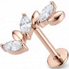 Titanium Labret Crystal And Metal Leaf Vine Internally Threaded