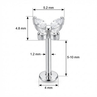 Titan Labret Schmetterling mit Marquise Kristallen Innengewinde