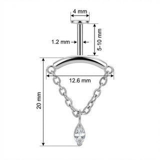 Titan Labret Bogen mit Kette und Kristall Innengewinde