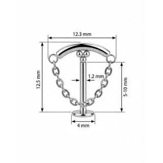 Titan Labret Gebogener Stab mit Kette Innengewinde