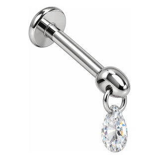Titanium Labret Dangling Pear Cut Crystal Internally Threaded