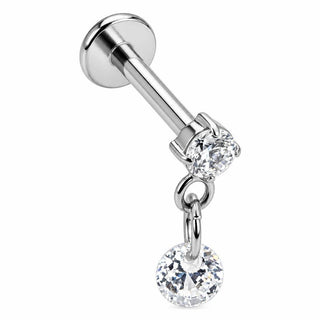 Titanium Labret Double Zirconia Drop Internally Threaded