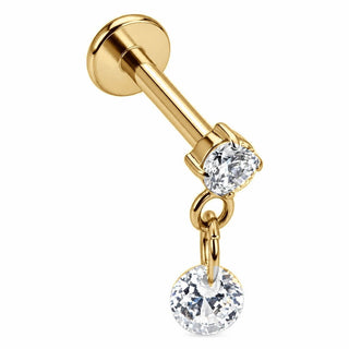 Titanium Labret Double Zirconia Drop Internally Threaded