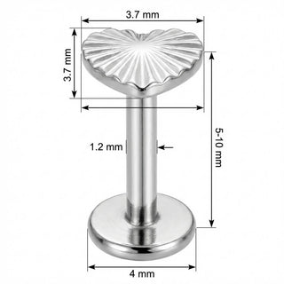 Titan Labret Herz mit Strahlen-Relief Innengewinde