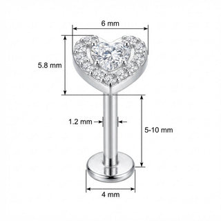 Titan Labret Kristallherz Mit Funkelndem Kranz Innengewinde