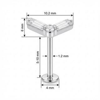 Titan Labret Baguette Kristall Chevron V-Form Innengewinde