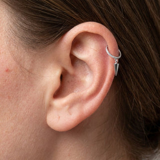 Titanium Ring Dangling Spike Paved Hoop Clicker