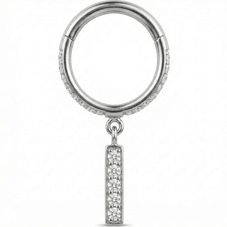 Titanium Ring Paved Dangling Bar Drop Clicker