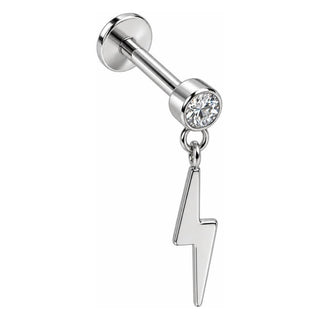 Titanium Labret Crystal Top Lightning Bolt Dangle Internally Threaded