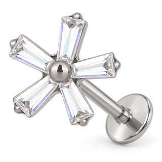 Titanium Labret Baguette Zirconia Five Point Star Internally Threaded