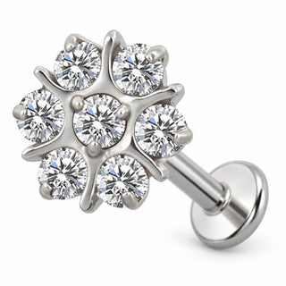 Titanium Labret Seven Zirconia Flower Cluster Internally Threaded