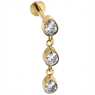 Titan Labret Drei Tropfen Kristall Kaskade Innengewinde