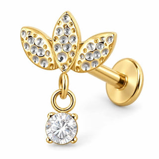 Titanium Labret Lotus Leaves Dangling Zirconia Internally Threaded