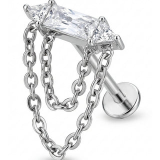 Titan Labret Baguette Kristall mit doppelter Kette Innengewinde