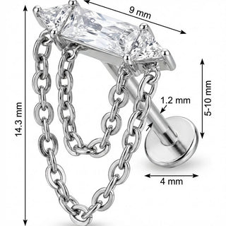 Titan Labret Baguette Kristall mit doppelter Kette Innengewinde