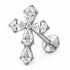 Titanium Labret Pear Cut Zirconia Cross Internally Threaded