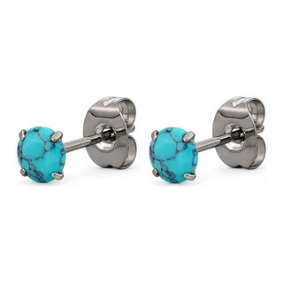 Titanium Earring Round Blue Natural Stone