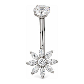 Titanium Belly Button Piercing Zirconia Flower Blossom