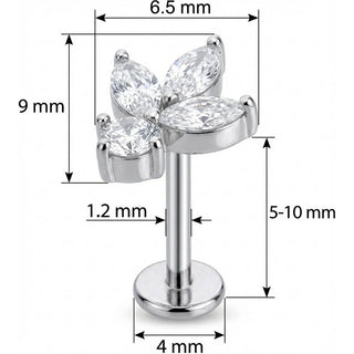 Titan Labret Kristall Lotusblüten Cluster Innengewinde