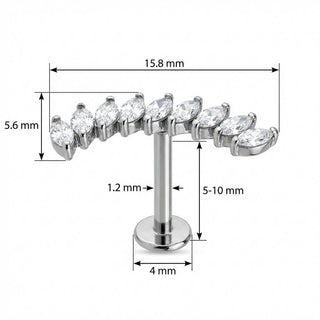 Titan Labret Geschwungene Marquise Kristall Ranke Innengewinde