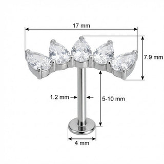 Titan Labret Geschwungener Bogen mit Tropfenkristallen Innengewinde