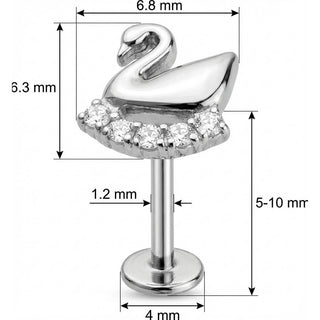 Titanium Labret Swan With Crystal Curve Internally Threaded