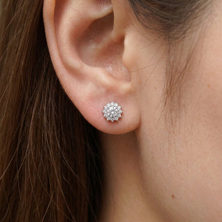 Titanium Earring Zirconia Halo Flower