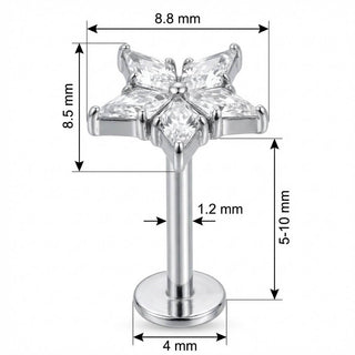 Titan Labret Fünfzackiger Kristall Stern Innengewinde