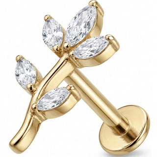 Titan Labret Gebogener Zweig Marquise Blätter Innengewinde