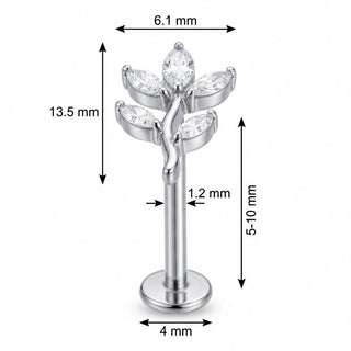 Titan Labret Gebogener Zweig Marquise Blätter Innengewinde