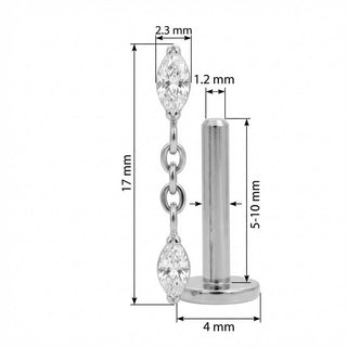 Titan Labret Marquise Kristalle mit Kette Innengewinde