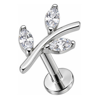 Titanium Labret Marquise Crystal Leafy Branch Internally Threaded